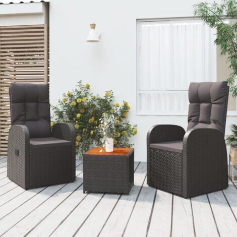 3-tlg. Garten-Lounge-Set Gartenmöbel Set  Sitzgruppe Essgruppe Schwarz Poly Rattan Massivholz Akazie DE60640