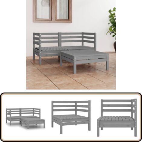 3-tlg. Garten-Lounge-Set Grau Kiefer Massivholz - Gartensofa - Loungesessel - Gartenmöbeln - Rattan Möbel - Outdoor Furniture