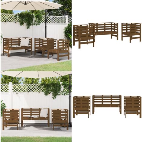 3-tlg. Garten-Lounge-Set Honigbraun Massivholz Kiefer - Gartenmöbel - Loungesessel - Gartenbank - Kiefernholzmöbel - Rattan Möbel - Home & Living