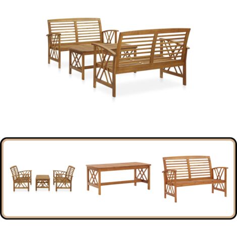 3-tlg. Garten-Lounge-Set Massivholz Akazie - Gartensofa - Gartenmöbel Set - Holz Lounge Set - Esszimmergarnitur - Outdoor Furniture