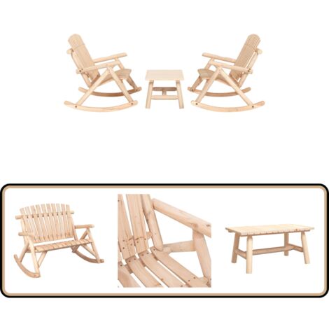 3-tlg. Garten-Lounge-Set Massivholz Fichte - Gartenmöbel - Holz Möbel - Gartenloungeset - Schaukelstuhl - Esszimmergarnitur