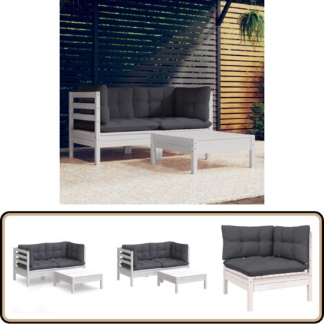 3-tlg. Garten-Lounge-Set mit Anthrazit Kissen Kiefernholz - Gartenmöbel - Loungesessel - Outdoor Möbel - Kiefernholz - Gartenlounge