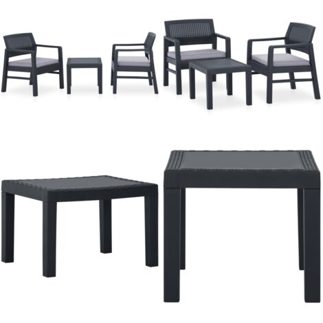 3-tlg. Garten-Lounge-Set mit Auflagen Kunststoff Grau - Garten Lounge Set - Outdoor Möbel - Gartentisch - Gartenstühle - Kunststoffe Outdoor Furniture - Home & Living