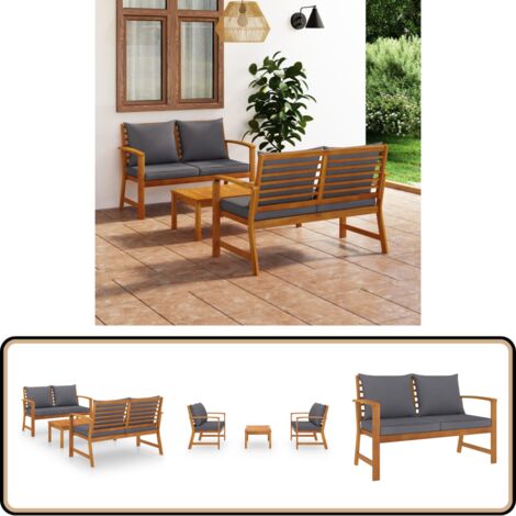 3-tlg. Garten-Lounge-Set mit Auflagen Massivholz Akazie - Gartengeräte - Gartenmöbel - Loungemöbel - Esszimmergarnitur - Outdoor Möbel