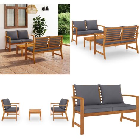 3-tlg. Garten-Lounge-Set mit Auflagen Massivholz Akazie - Gartengeräte - Gartenmöbel - Loungemöbel - Esszimmergarnitur - Outdoor Möbel - Home & Living
