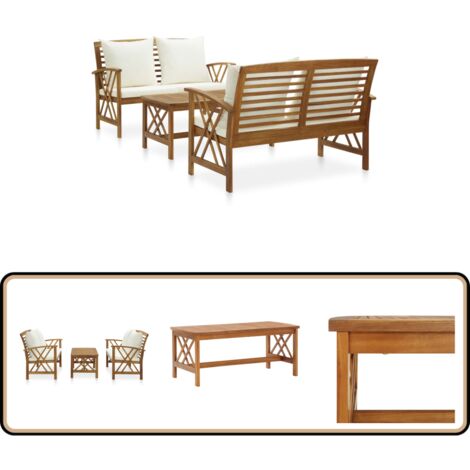 3-tlg. Garten-Lounge-Set mit Auflagen Massivholz Akazie - Gartenmöbel Set - Lounge Set - Holz Gartenmöbel - Esszimmergarnitur - Outdoor Furniture