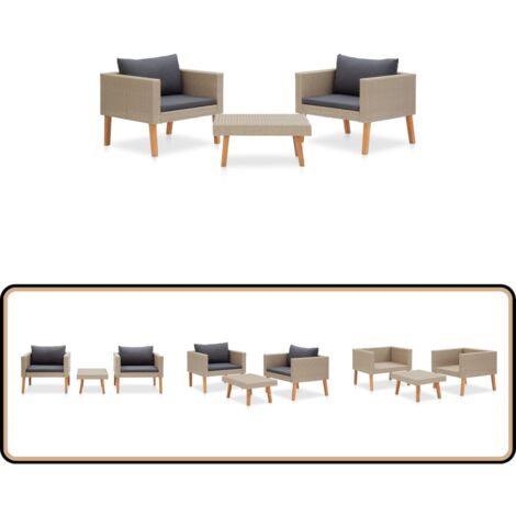 3-tlg. Garten-Lounge-Set mit Auflagen Poly Rattan Beige - Gartensitzgruppe - Loungemöbel - Outdoor-Wohnbereich - Gartenloungeset - Polyethylen-Rattan