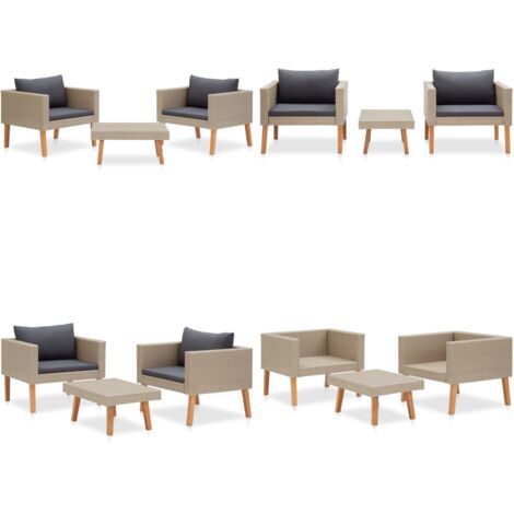 3-tlg. Garten-Lounge-Set mit Auflagen Poly Rattan Beige - Gartensitzgruppe - Loungemöbel - Outdoor-Wohnbereich - Gartenloungeset - Polyethylen-Rattan - Home & Living