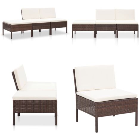 3-tlg. Garten-Lounge-Set mit Auflagen Poly Rattan Braun - Gartenmöbel - Loungeset - Rattan Gartenmöbel - Outdoor Furniture - Esstischgarnitur - Home & Living