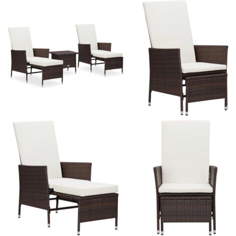 3-tlg. Garten-Lounge-Set mit Auflagen Poly Rattan Braun - Gartensessel - Loungesessel - Outdoor Möbel - Gartenmöbel Set - PE-Rattan - Home & Living