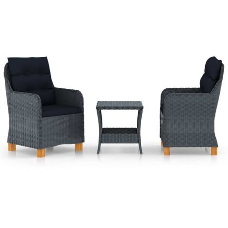 3-tlg. Garten-Lounge-Set mit Auflagen Poly Rattan Dunkelgrau vidaXL