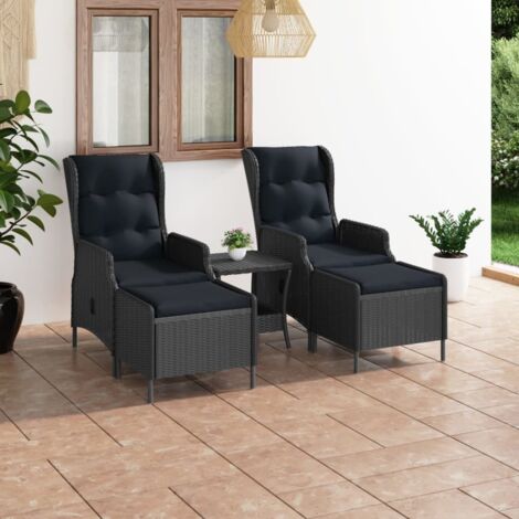 3-tlg. Garten-Lounge-Set mit Auflagen Poly Rattan Dunkelgrau vidaXL