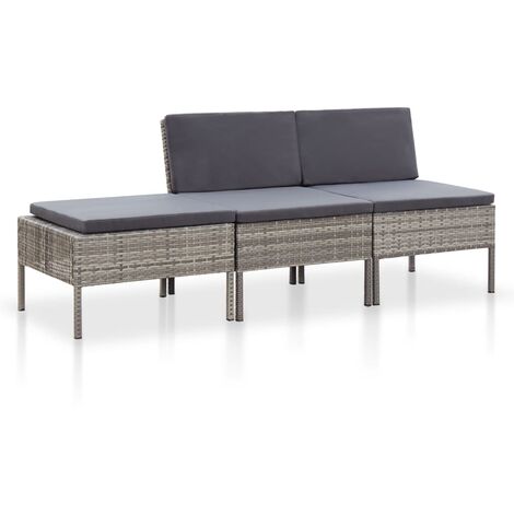 3-tlg. Garten-Lounge-Set mit Auflagen Poly Rattan Grau vidaXL