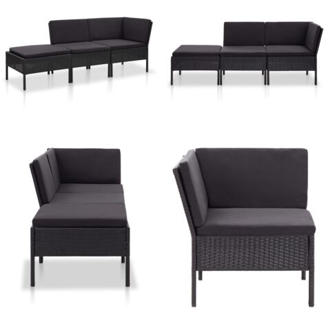 3-tlg. Garten-Lounge-Set mit Auflagen Poly Rattan Schwarz - Gartensaison - Gartenmöbel - Loungesessel - Outdoor-Wohnzimmer - Poolparty - Home & Living