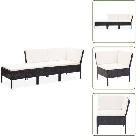 3-tlg. Garten-Lounge-Set mit Auflagen Poly Rattan Schwarz - Gartensessel - Loungesessel - Outdoor-Möbel - Gartenmöbel - Rattan Sessel
