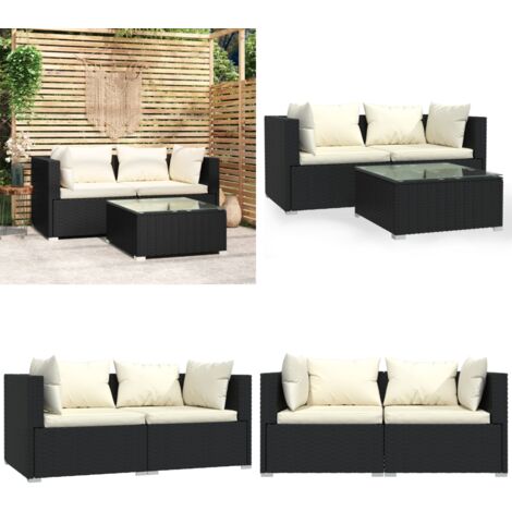 3-tlg. Garten-Lounge-Set mit Auflagen Schwarz Poly Rattan - Gartengeräte - Lounge Set - Gartenmöbel - Outdoor Furniture - Esszimmergarnitur - Home & Living
