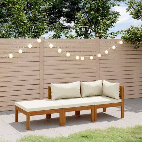 3-tlg. Garten-Lounge-Set mit Creme Kissen Massivholz Akazie