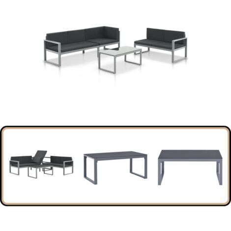 3-tlg. Garten-Lounge-Set mit Kissen Aluminium Schwarz - Gartenmöbel - Lounge-Set - Alu-Gestell - Outdoor Möbel - Gartentisch