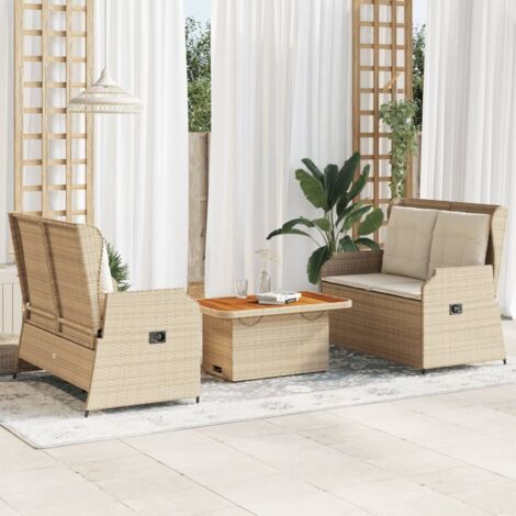3-tlg. Garten-Lounge-Set mit Kissen Beige Poly Rattan vidaXL