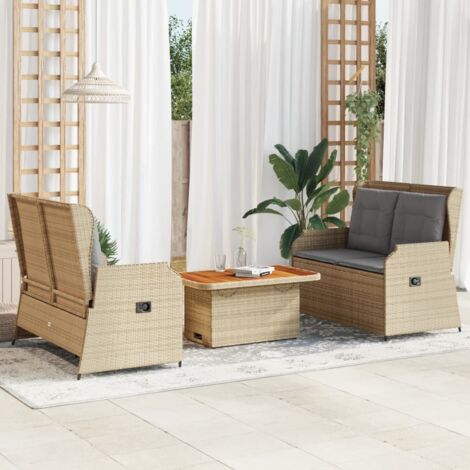 3-tlg. Garten-Lounge-Set mit Kissen Beige Poly Rattan vidaXL