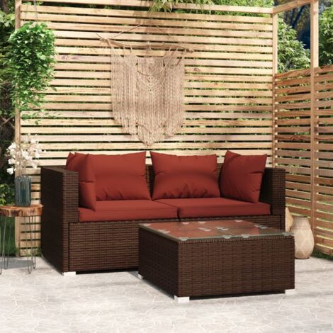 3-tlg. Garten-Lounge-Set mit Kissen Braun Poly Rattan vidaXL