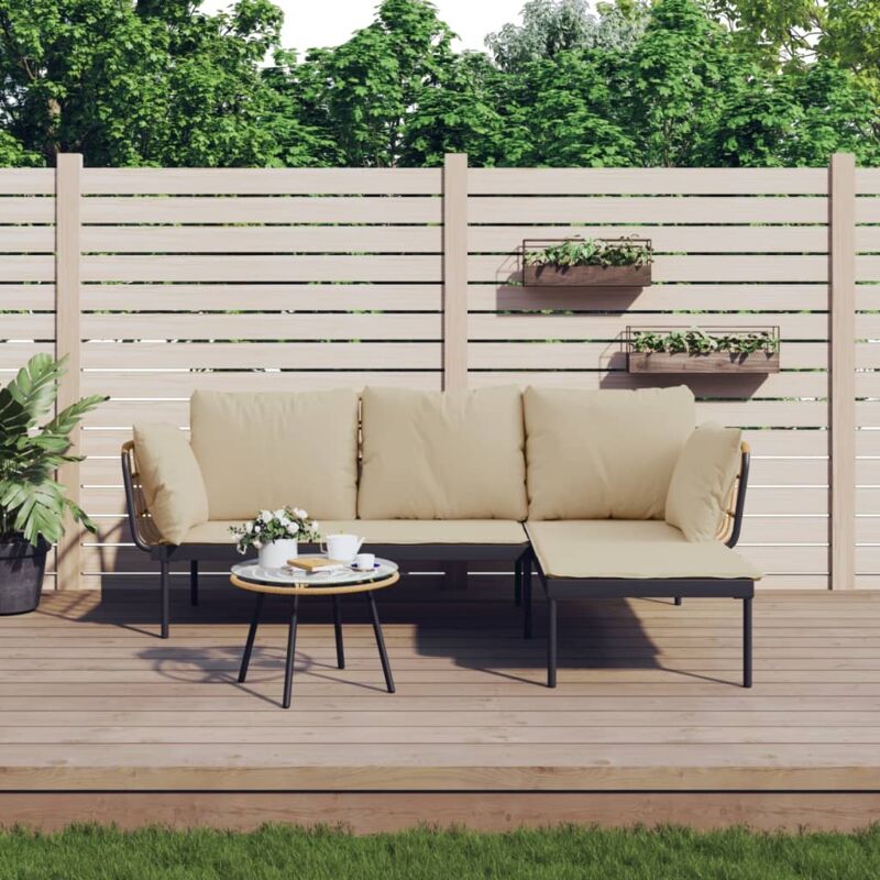 3-tlg. Garten-lounge-set Mit Kissen Beige Poly Rattan - Vidaxl