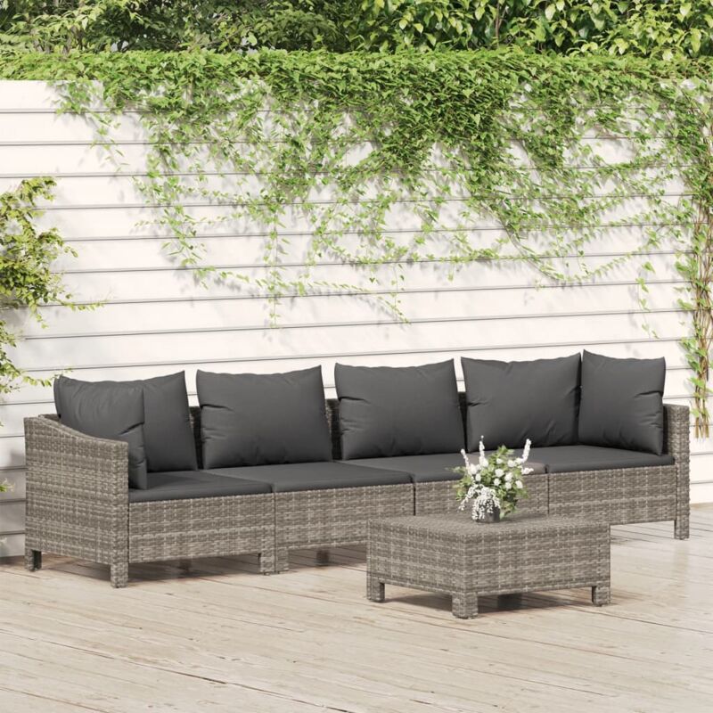 5-tlg. Garten-lounge-set Mit Kissen Grau Poly Rattan - Vidaxl