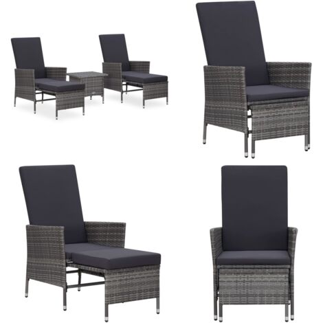 3-tlg. Garten-Lounge-Set mit Kissen Poly Rattan Grau - Garten Lounge Set - Loungeset - Gartenmöbeln - Rattan Möbel - Außenbereich - Home & Living