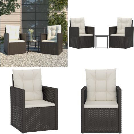 3-tlg. Garten-Lounge-Set mit Kissen Poly Rattan Schwarz - Outdoor Lounge Set - Gartenmöbel - Rattan Gartenmöbel - Balkonmöbel - Esszimmergarnitur - Home & Living