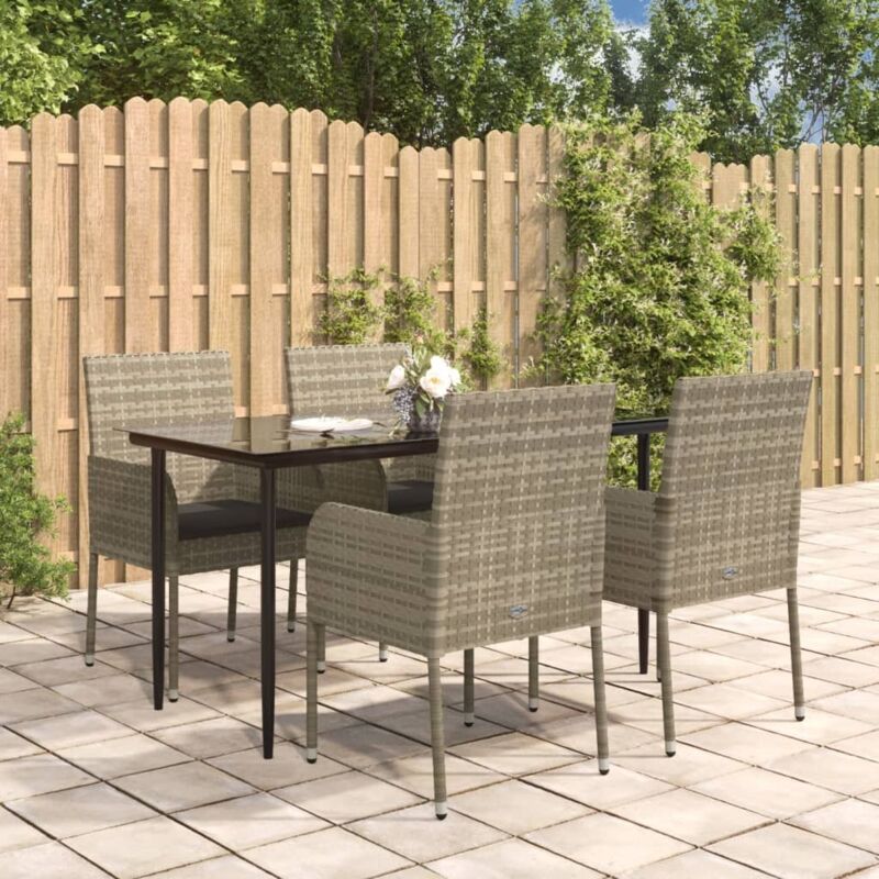 5-tlg. Garten-essgruppe Mit Kissen Schwarz Und Grau Poly Rattan - Vidaxl