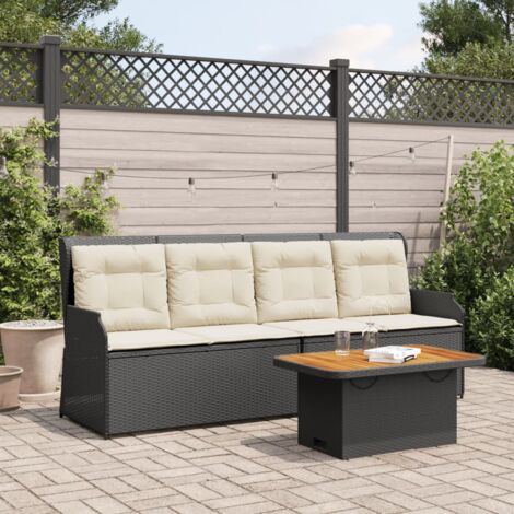 3-tlg. Garten-Lounge-Set mit Kissen Schwarz Poly Rattan vidaXL