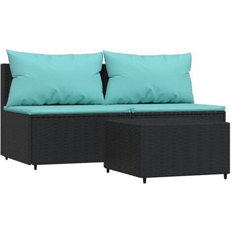 3-tlg. Garten-Lounge-Set mit Kissen Schwarz Poly Rattan vidaXL