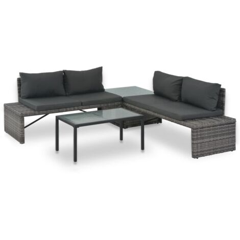 3-tlg. Garten-Lounge-Set mit Polstern Poly Rattan Grau vidaXL - Grau
