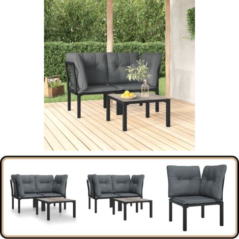 3-tlg. Garten-Lounge-Set Schwarz und Grau Poly Rattan - Gartensessel - Loungesessel - Gartenmöbel - Outdoor Möbel - Rattan Sessel
