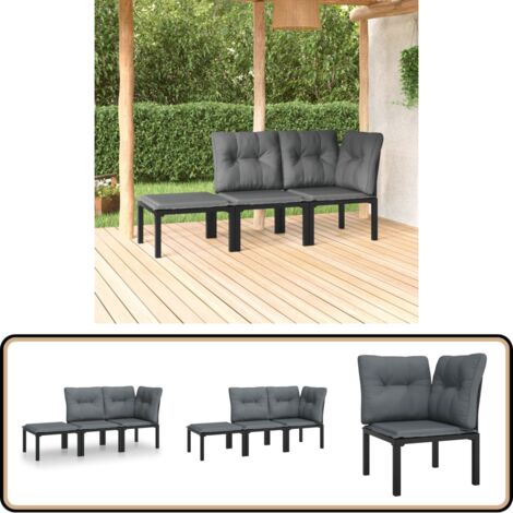 3-tlg. Garten-Lounge-Set Schwarz und Grau Poly Rattan - Gartensessel - Loungesessel - Gartenmöbeln - Outdoor Möbel - Rattan Sessel