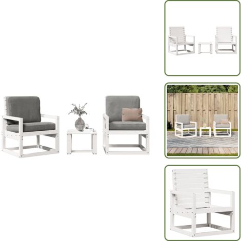 3-tlg. Garten-Lounge-Set Weiß Massivholz Kiefer - Gartensitzgruppe - Loungesessel - Gartenmöbel - Kiefernholzmöbel - Weißes Gartenmöbel