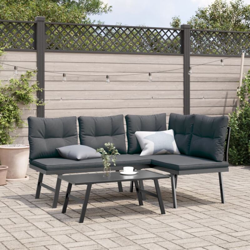 3-tlg. Garten-sitzgruppe Mit Kissen Schwarz Stahl - Vidaxl