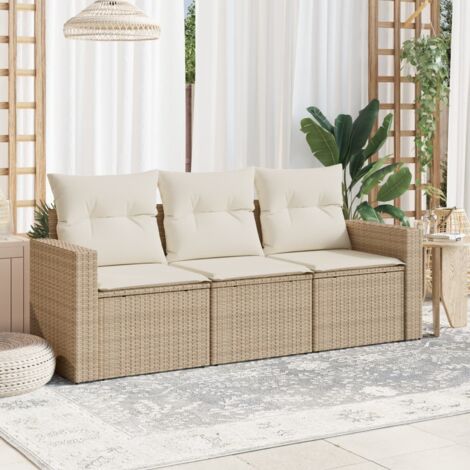 3-tlg. Garten-Sofagarnitur mit Kissen Beige Poly Rattan vidaXL