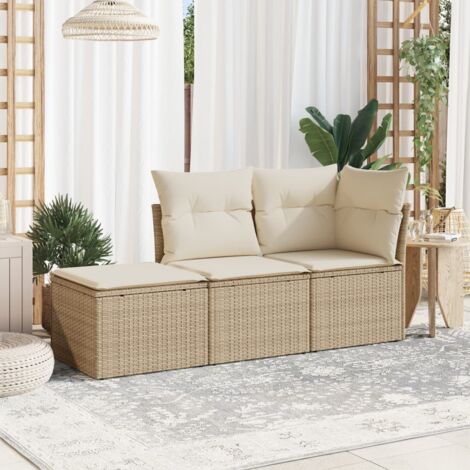 3-tlg. Garten-Sofagarnitur mit Kissen Beige Poly Rattan vidaXL