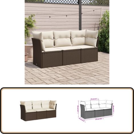3-tlg. Garten-Sofagarnitur mit Kissen Braun Poly Rattan - Gartenmöbel - Outdoor Möbel - Rattan Sofa - Lounge Set - Gartengestelle