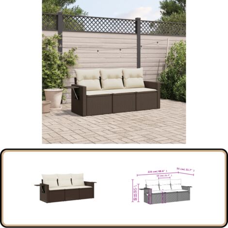 3-tlg. Garten-Sofagarnitur mit Kissen Braun Poly Rattan - Gartenmöbel - PE-Rattan - Outdoor Möbel - Lounge Set - Sofasitzgruppe