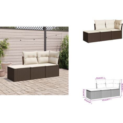 3-tlg. Garten-Sofagarnitur mit Kissen Braun Poly Rattan - Gartenmöbel Set - PE-Rattan Möbel - Outdoor Lounge - Garten Sofa - Esstischgarnitur