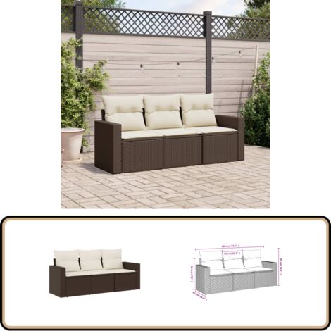 3-tlg. Garten-Sofagarnitur mit Kissen Braun Poly Rattan - Gartensorte - Outdoor Möbel - Gartenlounge - Rattan Sofa - Lounge Set