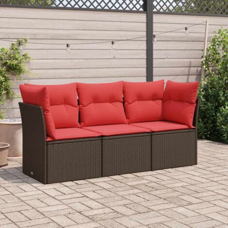 3-tlg. Garten-Sofagarnitur mit Kissen Braun Poly Rattan vidaXL