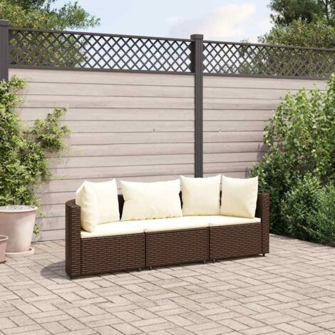 3-tlg. Garten-Sofagarnitur mit Kissen Braun Poly Rattan vidaXL
