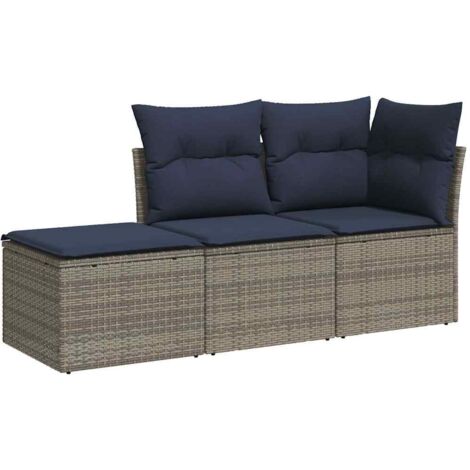 3-tlg. Garten-Sofagarnitur mit Kissen Grau Poly Rattan vidaXL