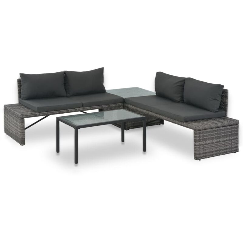3-tlg. Garten-lounge-set Mit Polstern Poly Rattan Grau Vidaxl