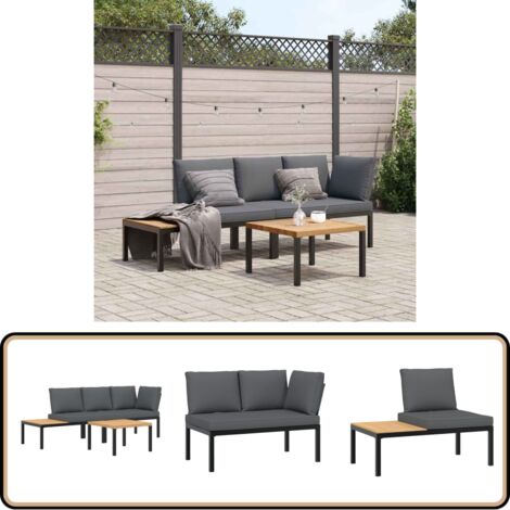 3-tlg. Garten-Sofagarnitur mit Kissen Schwarz Aluminium - Gartensortiment - Gartenmöbeln - Outdoor Möbel - Lounge Set - Esszimmergarnitur