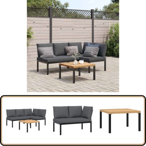 3-tlg. Garten-Sofagarnitur mit Kissen Schwarz Aluminium - Gartensortiment - Gartenmöbelset - Outdoor Möbel - Balkonmöbel - Esstischgarnitur
