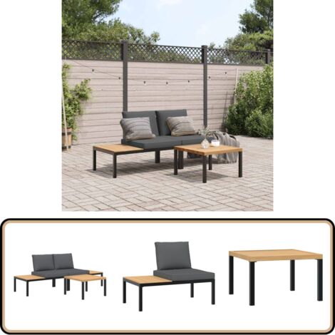 3-tlg. Garten-Sofagarnitur mit Kissen Schwarz Aluminium - Gartensortiment - Gartenmöbelset - Outdoor Möbel - Balkonmöbel - Esszimmergarnitur